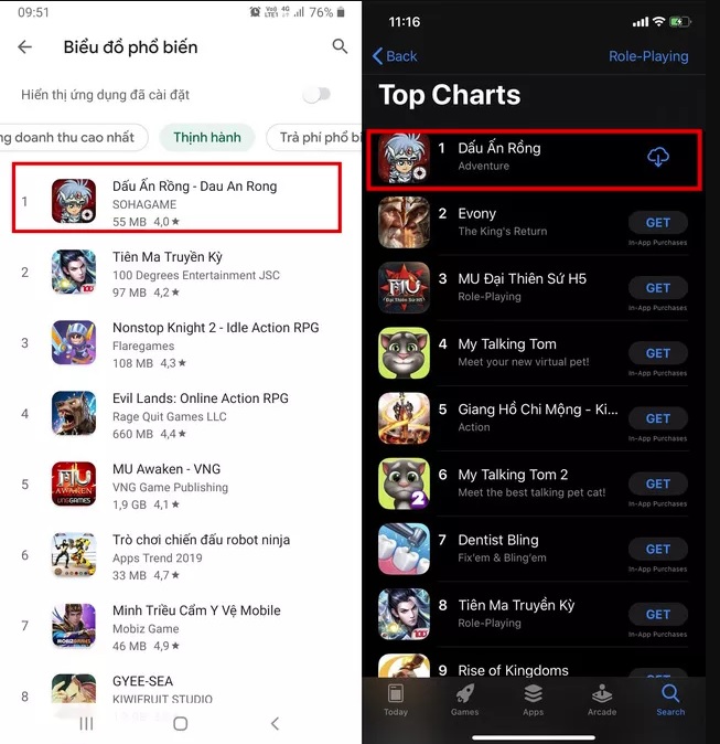 SohaGame lần nữa “tung hoành” trên các BXH App Store và CH Play với Dấu Ấn Rồng 0