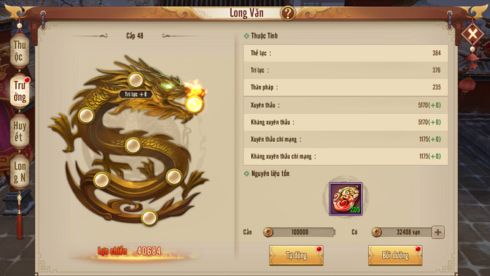Người chơi Tân Thiên Long Mobile VNG tăng lực chiến vù vù nhờ tính năng mới Long Văn