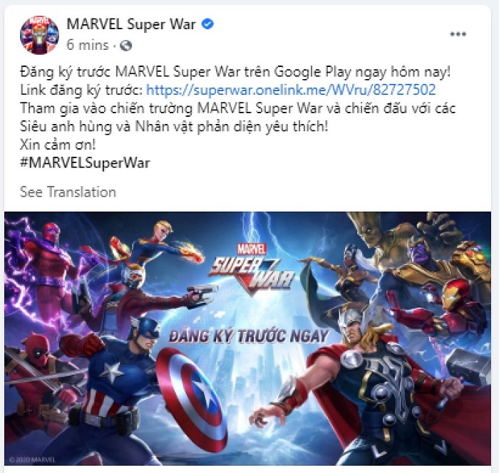 MARVEL Super War VN mở đăng kí trước tại Việt Nam, được phát hành thông qua Funtap 2
