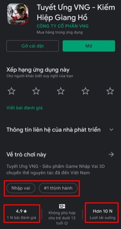 Tuyết Ưng VNG đạt #1 game nhập vai trên Google Play chỉ sau 01 ngày mở tải sớm 1