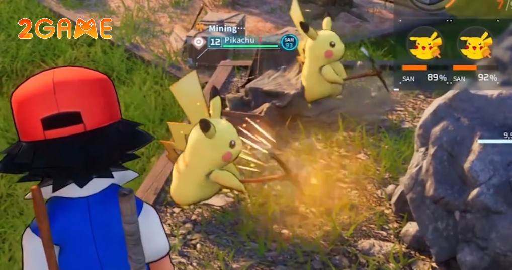 Các Pikachu đang đào khoáng trong bản mod Pokemon Palworld