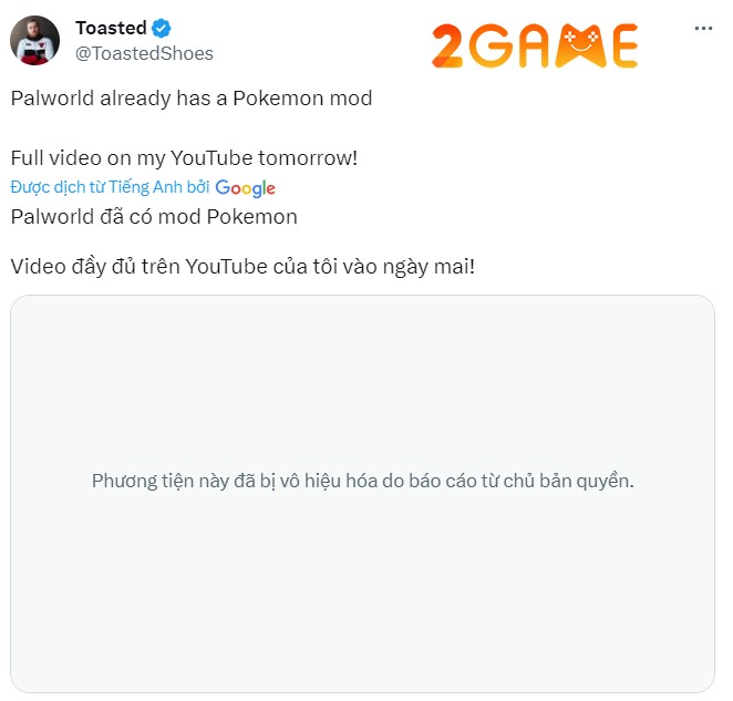 Video của bản mod Pokemon PalWorld của Youtuber đã bị đánh bản quyền 