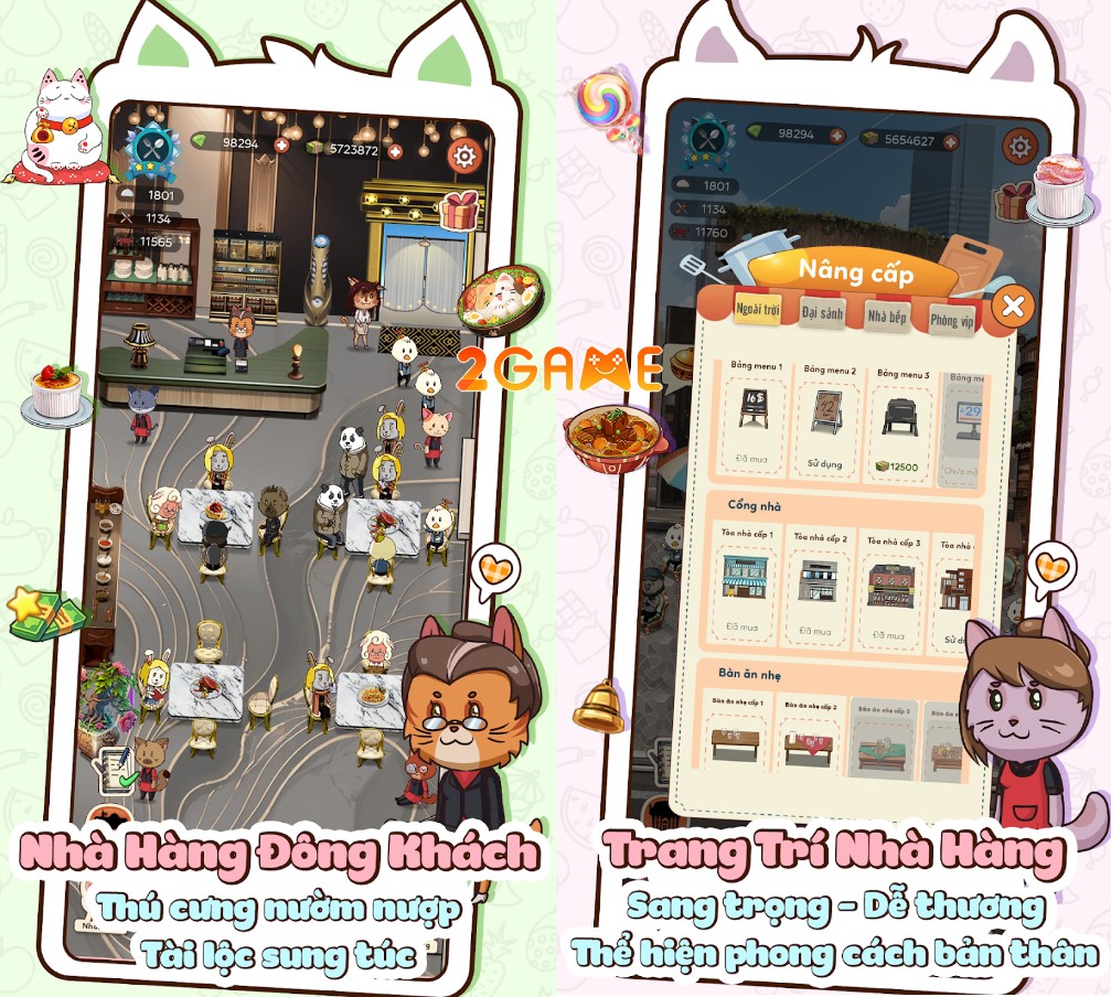 Tạo hình nhân vật và nội thật trong game Nhà Hàng Thú Cưng Mobile vô cùng đẹp mắt