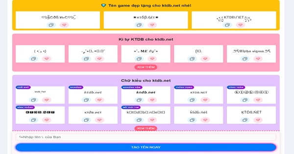 KTDB.net – Trang Web Tạo Ký Tự Đặc Biệt, Chữ Nghệ Thuật Online Đẹp Nhất 2025