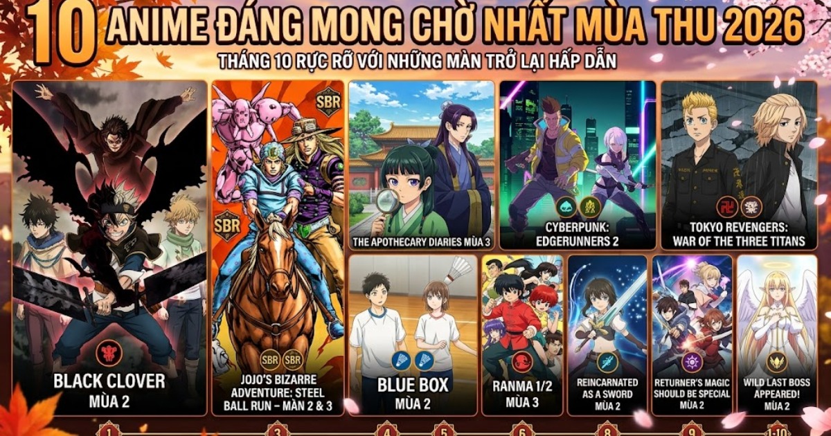 10 anime đáng mong chờ nhất mùa Thu 2026, Black Clover và JoJo dẫn đầu