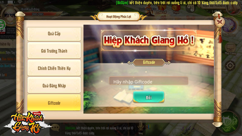 Tặng 1500 giftcode game Hiệp Khách Giang Hồ Gamota 1