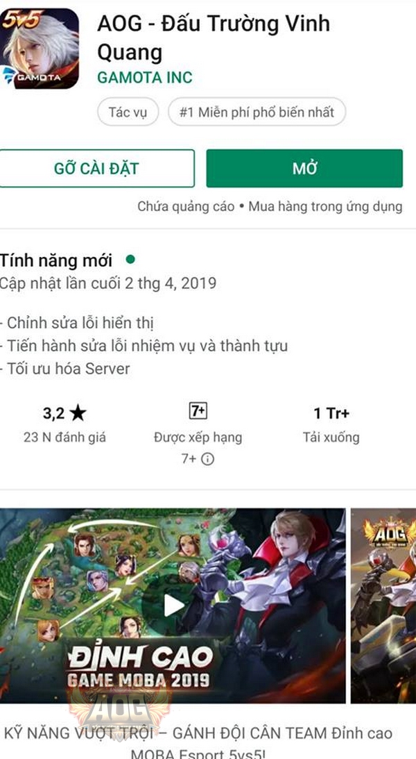 AOG Đấu Trường Vinh Quang MOBA cán mốc 1 triệu lượt tải trên Google Play 3