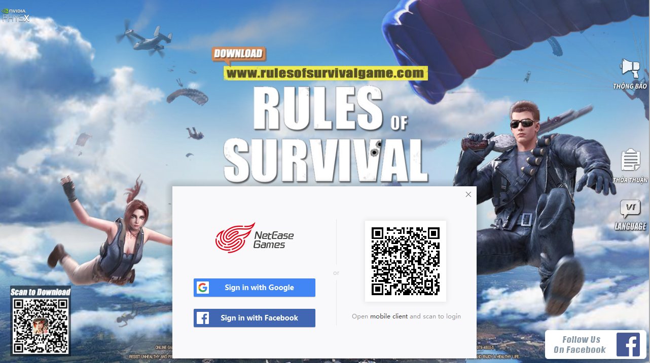Rules of Survival chính thức hỗ trợ log in bằng tài khoản facebook và Google